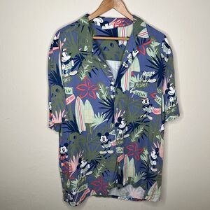 Disney Blue and Green Mickey Mouse Casual Button Down Shirt, lightweight!